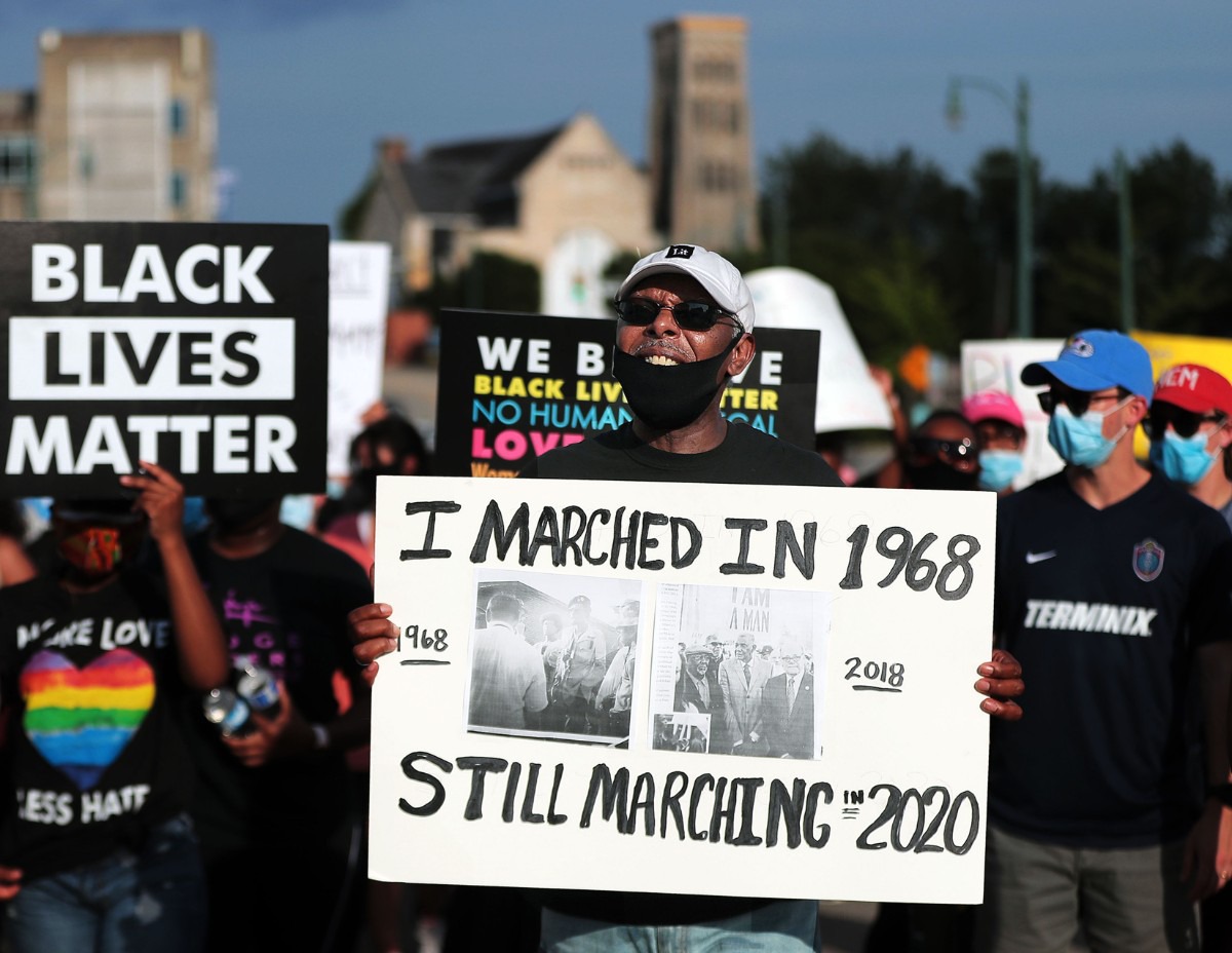 <strong>Protesters march down Martin Luther King Blvd. June 7, 2020 during the twelfth night of protests over the death of George Floyd.</strong> (Patrick Lantrip/Daily Memphian)