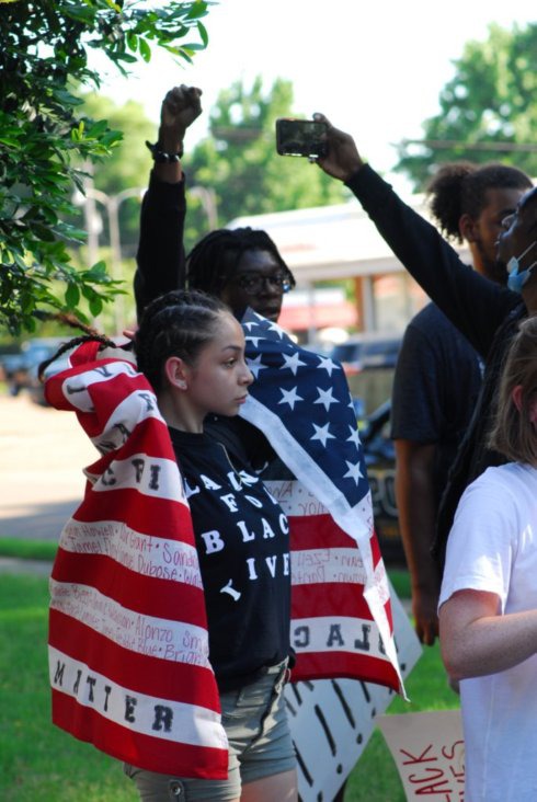 <strong>A group of about 50 protesters gathered near Millington Municipal Schools Central Office June 6, 2020 to protest the death of George Floyd before marching down Navy Road.</strong> (Brent Ford/Special to the Daily Memphian)