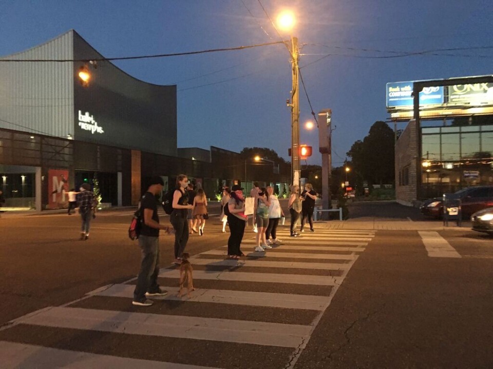 <span><strong>Protesters shut down traffic on Madison at Cooper Monday, June 15, 2020, &nbsp;as they protest against Porch &amp; Parlor restaurant.</strong> (Yolanda Jones/Daily Memphian)</span>