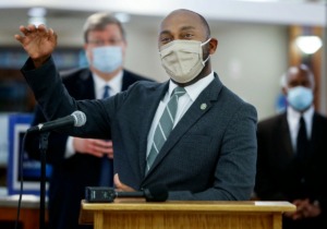 <strong>"I&rsquo;m hopeful that we don&rsquo;t return to Phase 1,&rdquo; Shelby County Mayor Lee Harris said Monday, June 22, 2020 at the Mask Up Memphis event at Whitehaven Branch Library. (</strong>Mark Weber/Daily Memphian)