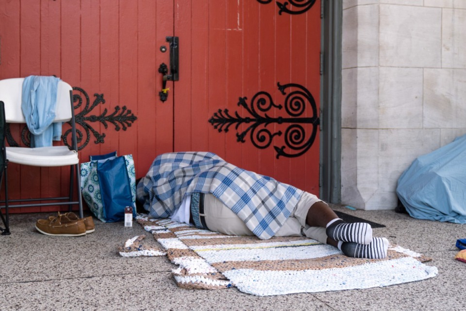 <strong>A homeless man sleeping outside St. Mary&rsquo;s Episcopal Cathedral in Memphis on Tuesday, June 23, 2020, said he would like to enter a detox program.&nbsp; However, he&rsquo;s uninsured. Since Alliance is full, they can&rsquo;t take him unless he&rsquo;s suicidal or threatening to harm others. The man, who said he has a prison record, did not want to lie about meeting such criteria.</strong> (Cindy McMillion/Submitted to The Daily Memphian)