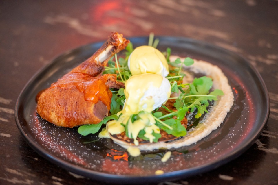 <strong>The Beneduck served at the Beauty Shop for Sunday brunch is crisp sugar spiced cuck, hot pepper jelly, almond skordalia, poached eggs, Hollandaise and country toast.</strong> (Greg Campbell/Special to Daily Memphian)