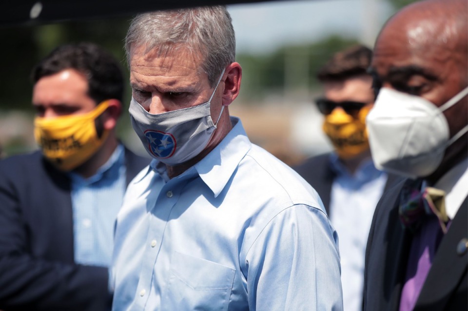 <strong>Gov. Bill Lee (visiting a COVID-19 test site at Mississippi Boulevard Christian Church on June 19, 2020) has extended Tennessee's state of emergency through August</strong>. (Patrick Lantrip/Daily Memphian)