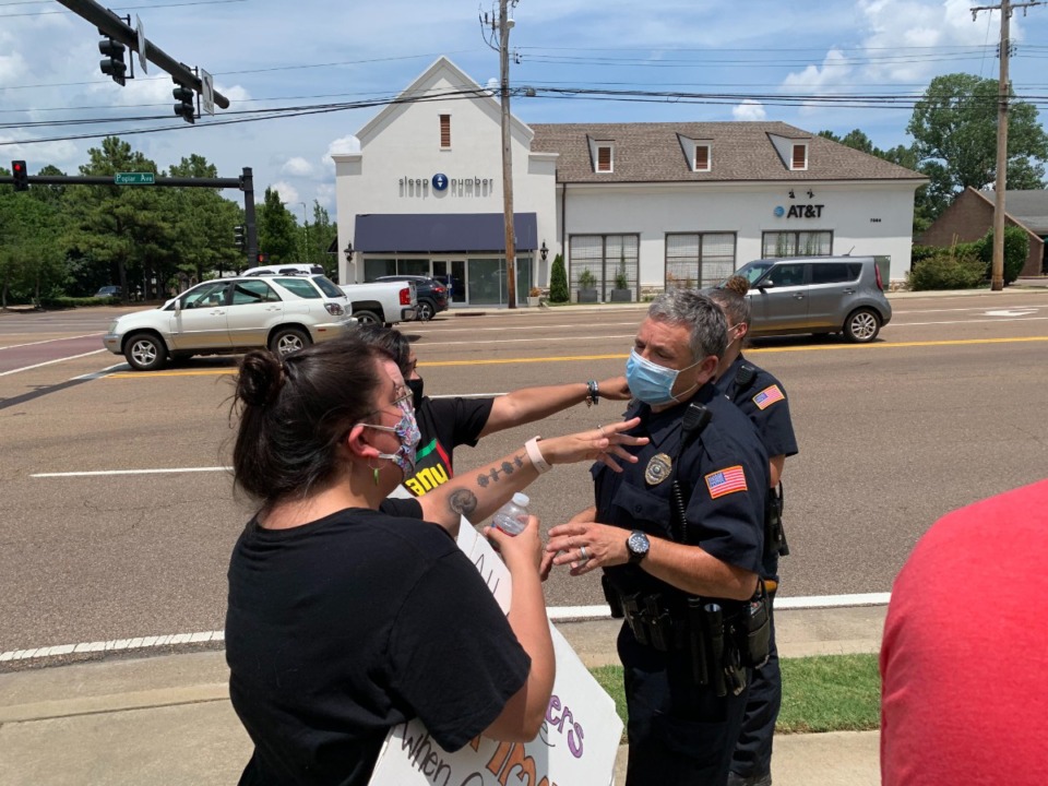 <strong>Germantown police talk with protesters in the suburb on July 4, 2020.</strong> (Submitted)