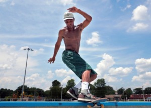 <strong>Asher Kelly sticks his landing during local artist David Yancy's Best Trick Contest at the Raleigh skatepark July 4, 2020.</strong> (Patrick Lantrip/Daily Memphian)