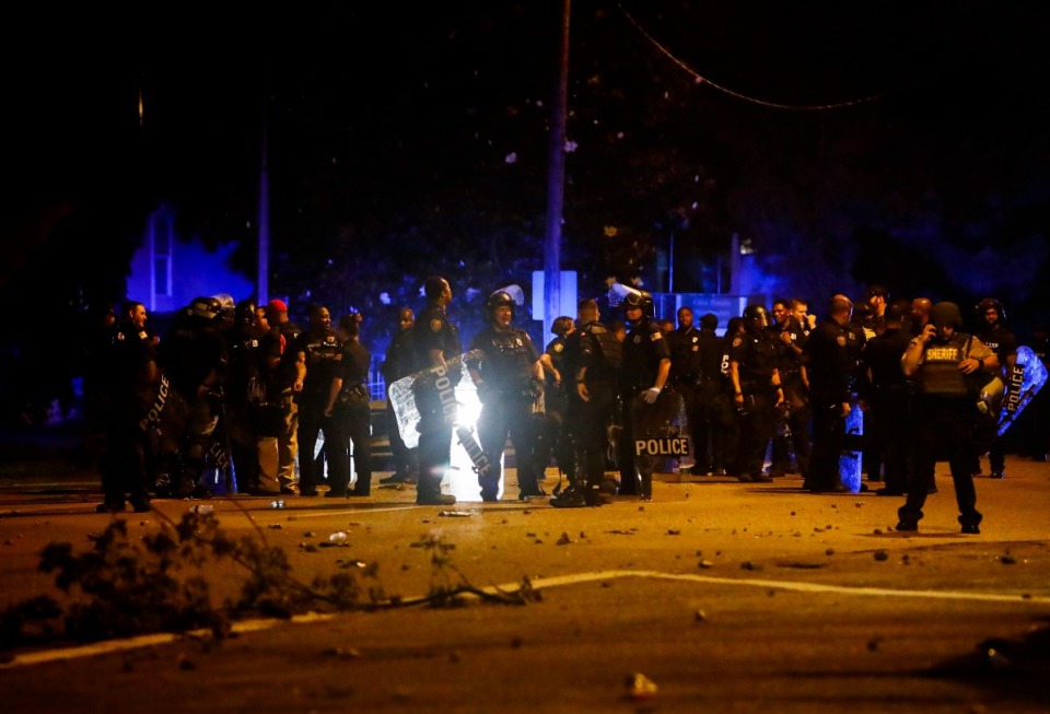 <strong>Memphis police maintained a perimeter around the crime scene on June 12, 2019, after protesters took to the streets of Frayser after the shooting of Brandon Webber by U.S. Marshals earlier in the evening. </strong>(Mark Weber/Daily Memphian file)