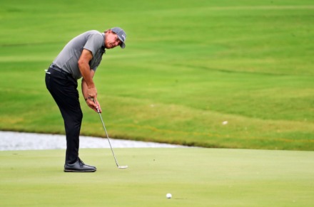 <strong>Phil Mickelson puts on the ninth green during the first day of the WGC-FedEx St. Jude Invitational at TPC Southwind in Memphis Thursday, July 30, 2020.</strong> (Patrick Lantrip/Daily Memphian)