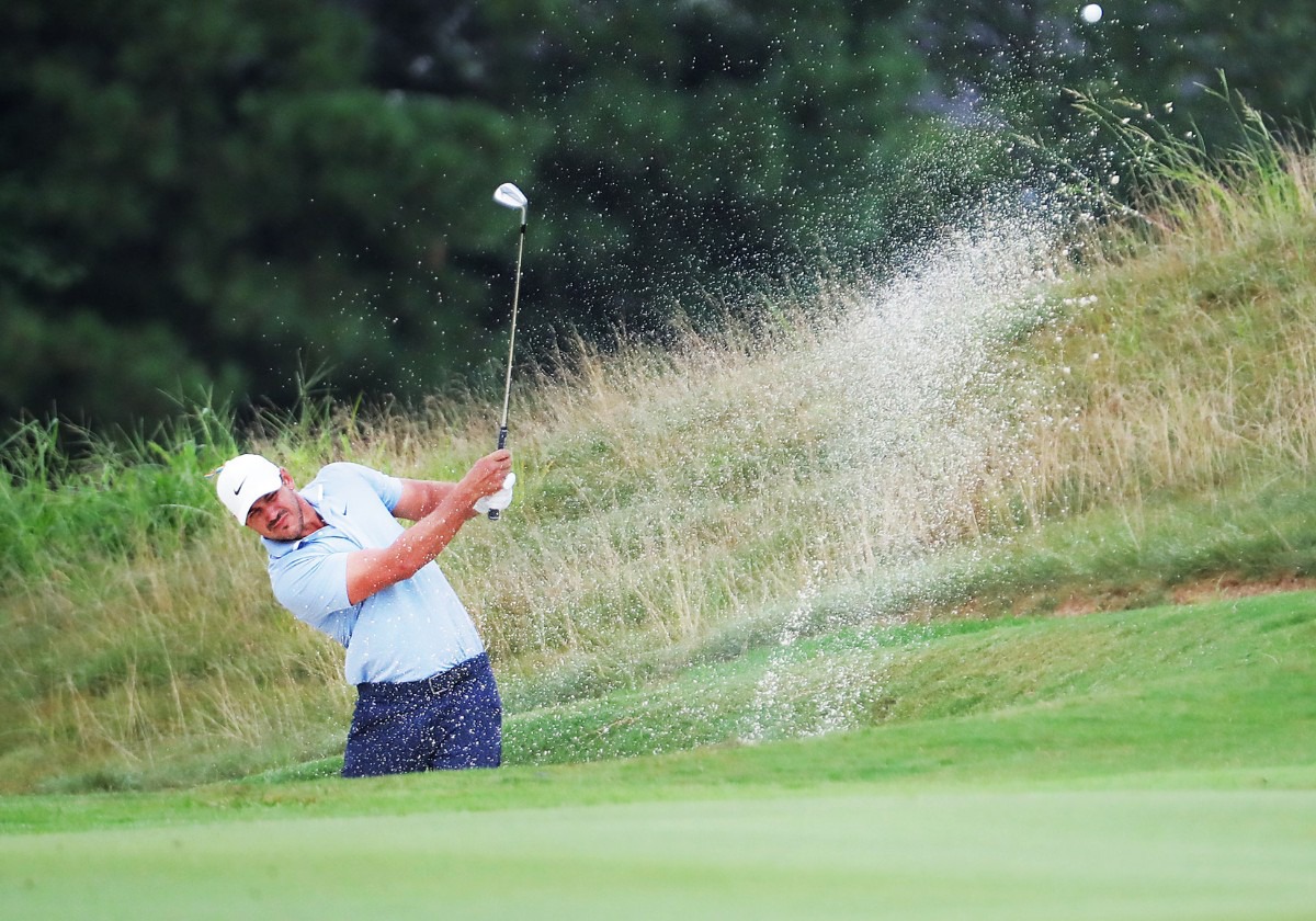 <strong>Brooks Koepka escapes a bunker during the third round of the WGC-FedEx St. Jude Invitational in Memphis, Tennessee, Aug. 1, 2020.</strong> (Patrick Lantrip/Daily Memphian)
