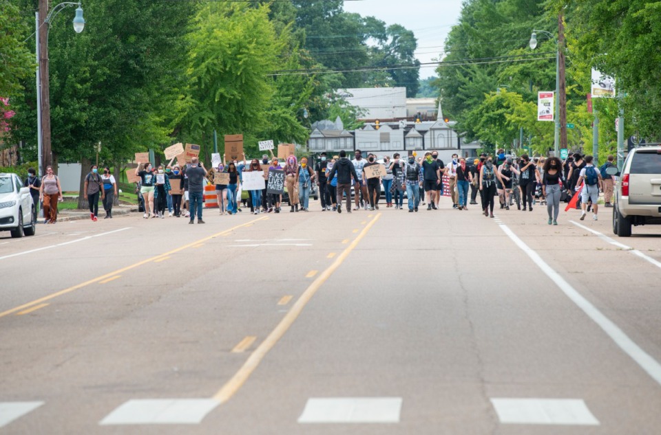 <strong>Protesters in the Solidarity March walk down Cooper Street Saturday, August 1, 2020.</strong> (Greg Campbell/Special to The Daily Memphian)