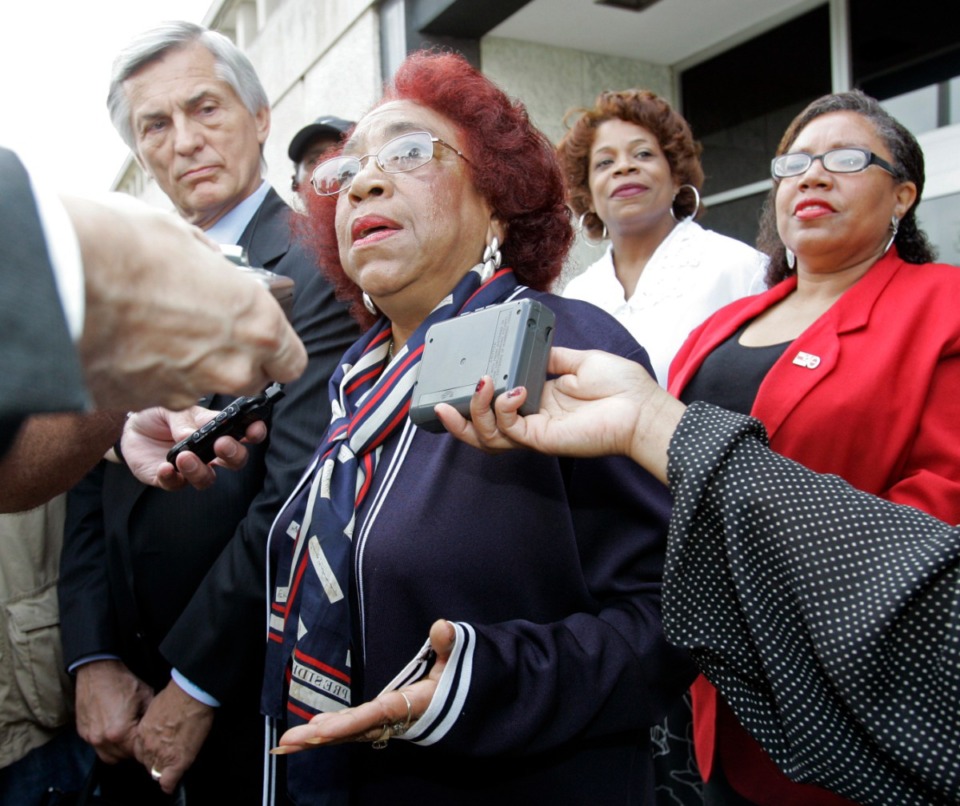 <strong>Former state Sen. Kathryn Bowers (center), (outside Federal Court in Memphis after pleading guilty to bribery Monday, July 16, 2007) was indicted in the undercover public corruption probe dubbed Tennessee Waltz. </strong>(Mark Humphrey/AP File)