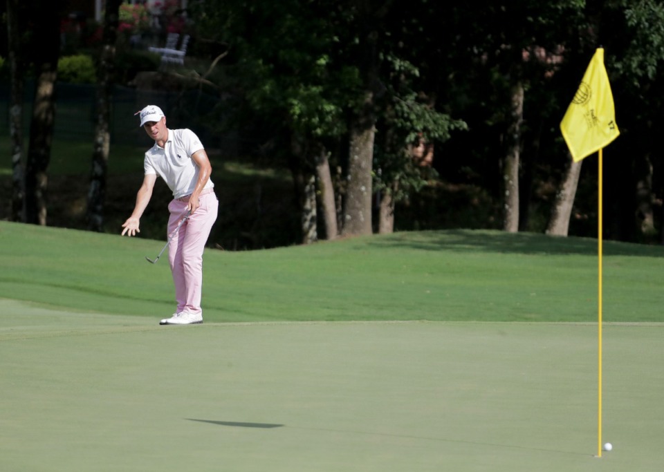 <strong>Justin Thomas reacts to a near birdie shot on the 17th hole during the final round of the WGC-FedEx St. Jude Invitational at TPC Southwind, Aug. 2, 2020.</strong> (Patrick Lantrip/Daily Memphian)