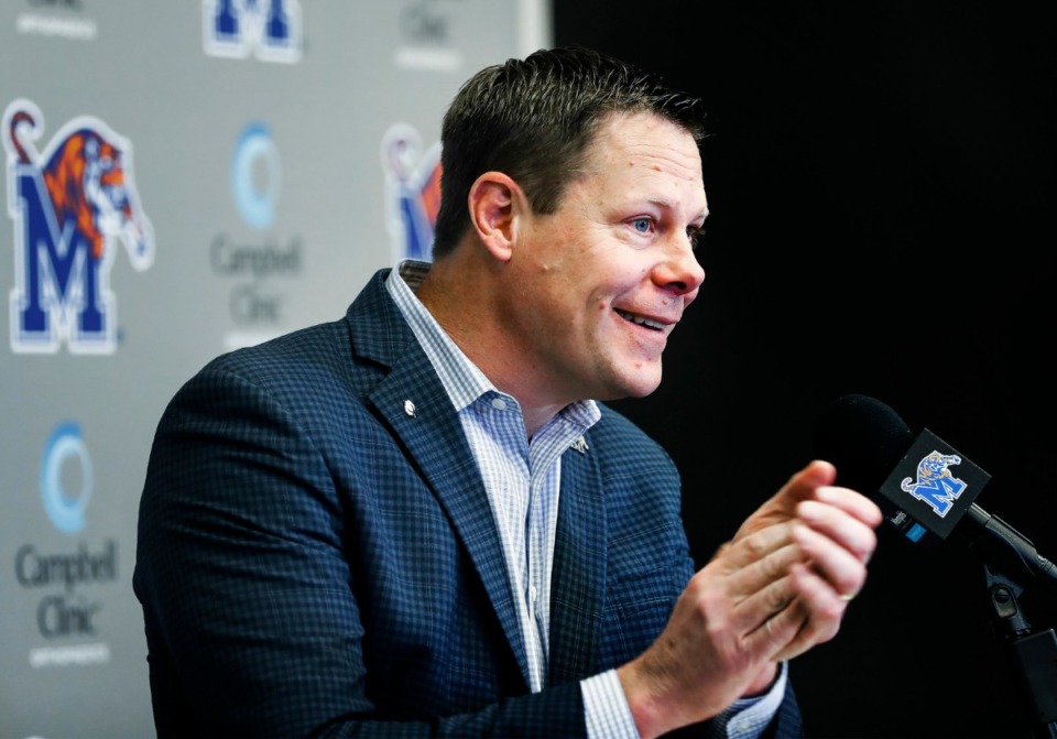 <strong>Memphis athletic director Laird Veatch (shown during a media briefing on Dec. 8, 2019) is asking &ldquo;Memphis season ticket holders to use, donate or defer the value of their 2020 season tickets and parking back to the athletic department.&rdquo;</strong> (Mark Weber/Daily Memphian file)
