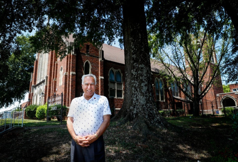 <strong>J. Max Hamidi, managing broker for Sperry CGA/The Magellan Group outside the Highland Heights United Methodist Church on Friday, August 7, 2020 on Summer Ave. Hamidi has brokered a lot of gas station deals in Memphis and a client recently bought the church property with plans to raze it and build a gas station and shopping center.</strong> (Mark Weber/Daily Memphian)