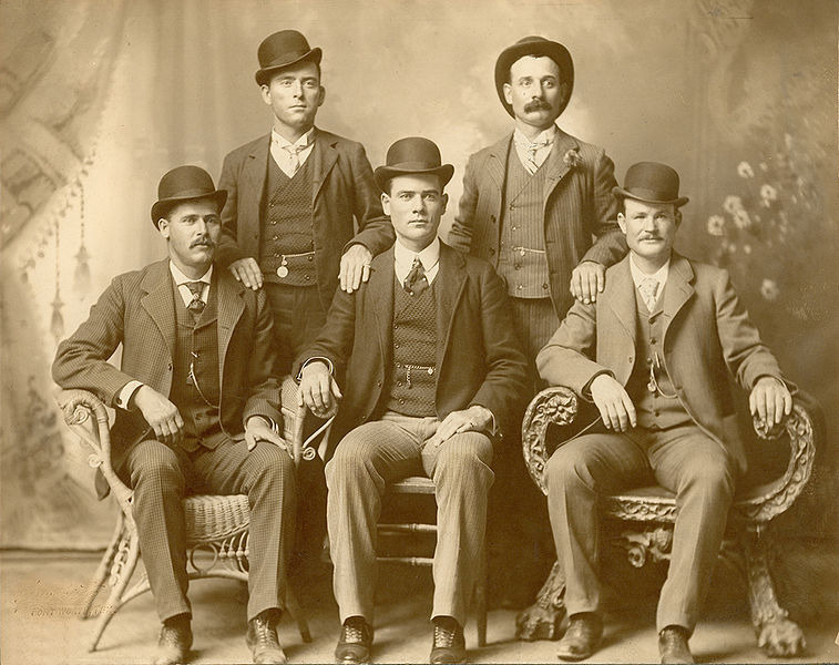 <strong>The only known photo of the Wild Bunch outlaw gang was taken at a photo studio in Fort Worth, Texas. They include Harry Longabaugh (seated, left), also known as the Sundance Kid, and Robert LeRoy Parker (seated, right), aka Butch Cassidy. Ben Kilpatrick (seated, cener), who was also known as The Tall Texan, moved to Memphis in the years before World War I.</strong> (Public Domain)