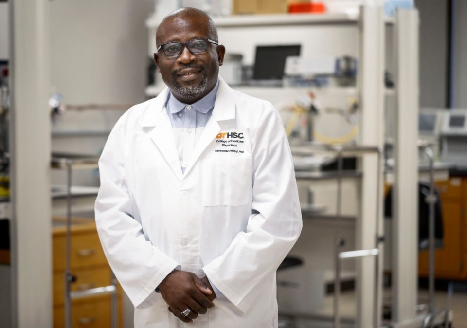 <strong>The University of Tennessee Health Science Center professor and researcher Adebowale Adebiyi, seen in his lab on on Wednesday, Aug. 19, 2020, has received two grants worth $4.5 million from NIH to study kidneys, both in response to cardiovascular problems in adults and in infants, injuries to the organ or obstructions that lead to renal failure later in life.</strong> (Mark Weber/Daily Memphian)