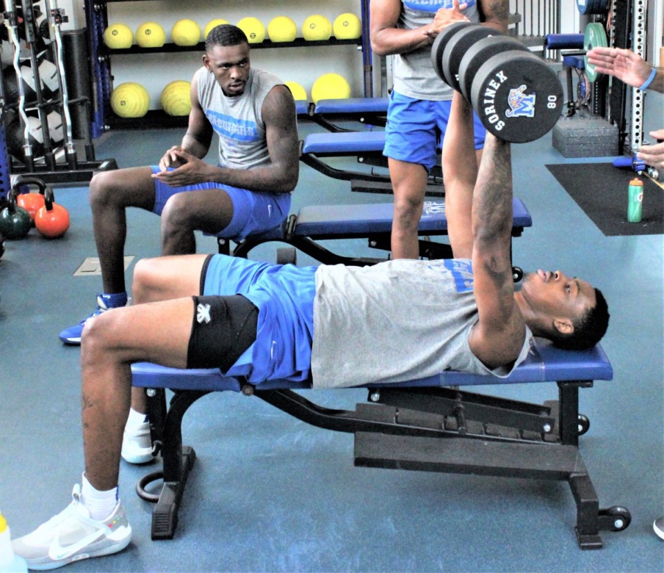 <strong>Memphis Tigers forward DJ Jeffries lifts weights during summer conditioning.</strong> (Courtesy of Chris Goodman)
