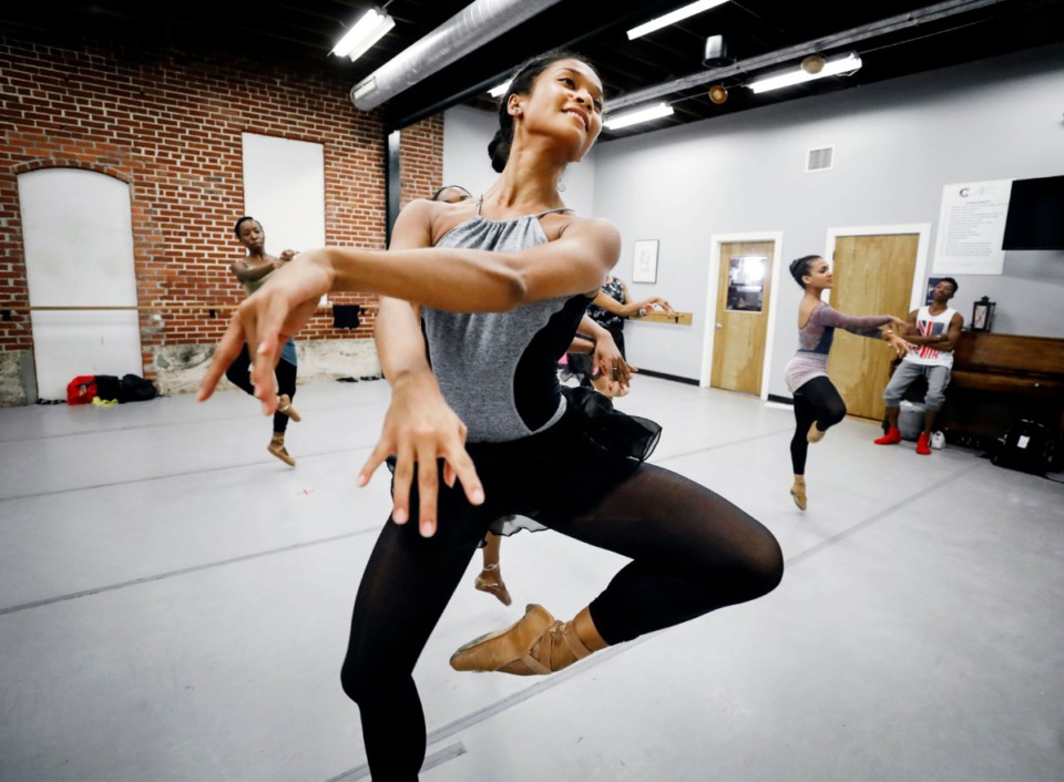 <strong>Kimberley Ho-Tsai rehearses at the Collage Dance Collective on Broad Avenue on Oct. 8, 2019. The nonprofit ballet company is moving to the corner of Tillman Street and Sam Cooper Boulevard later this fall, occupying a 22,000-square-foot, $11 million space.</strong> (Mark Weber/Daily Memphian file)