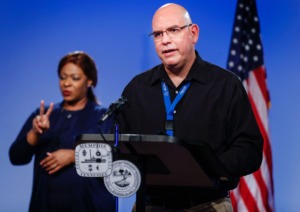 <strong>Shelby County Health Department Chief of Epidemiology David Sweat (right) gives an update about the coronavirus on Thursday, Sept. 10, 2020 during a COVID-19 Task Force briefing</strong>. (Mark Weber/The Daily Memphian)