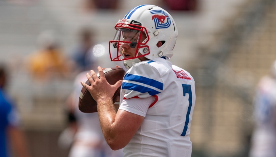 <strong>Southern Methodist quarterback Shane Buechele, seen here Sept. 5, is one of the main weapons the Tigers will face against the Mustangs.</strong> (Stephen Spillman/AP file)