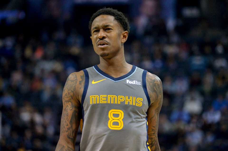 <span><strong>Memphis Grizzlies guard MarShon Brooks (8) stands on the court between plays in the second half of an NBA game against the Philadelphia 76ers Saturday, Nov. 10, 2018, in Memphis.</strong> (AP Photo/Brandon Dill)</span>