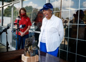 <strong>Outside the Cozy Corner, owner Desiree Robinson (front) was officially inducted into the American Royal Barbecue Hall of Fame on Tuesday, Oct. 20, 2020.</strong> (Mark Weber/The Daily Memphian)