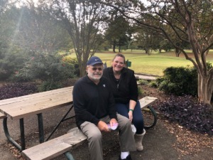 <strong>Bill Turner, left, suffered the heart attack. Andy Smith raced the defibrillator to him. They&rsquo;re sitting on their bench at Galloway Golf Course in Memphis, two weeks later.</strong> (Geoff Calkins/Daily Memphian)
