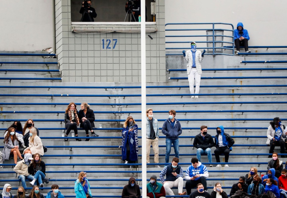 <strong>Tigers fans watch the action as Memphis takes on Temple on Saturday, Oct. 24, 2020 at Liberty Bowl Memorial Stadium.</strong> (Mark Weber/The Daily Memphian)
