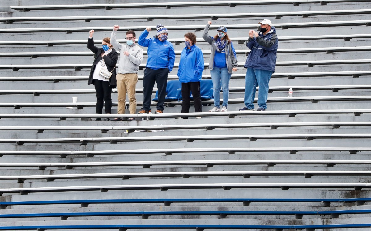<strong>Tigers fans celebrates a Memphis touchdown against Temple during action on Saturday, Oct. 24, 2020 at Liberty Bowl Memorial Stadium.</strong> (Mark Weber/The Daily Memphian)