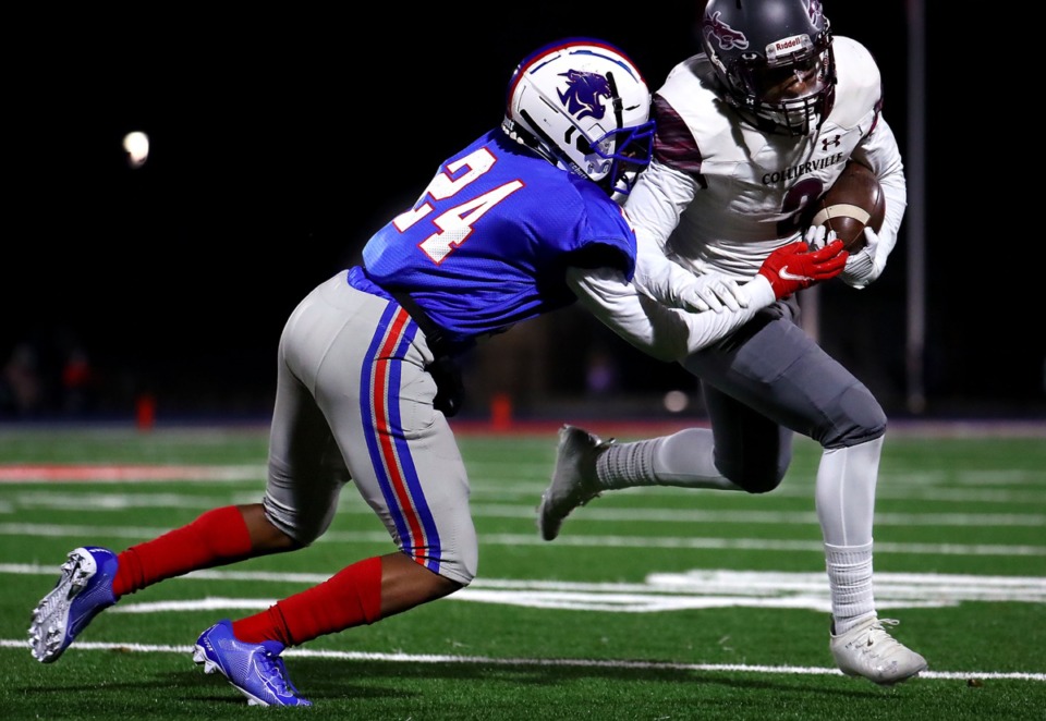 <strong>Collierville&rsquo;s John Hampton III is tackled on Oct. 30, 2020, at Bartlett High School.</strong> (Patrick Lantrip/Daily Memphian)