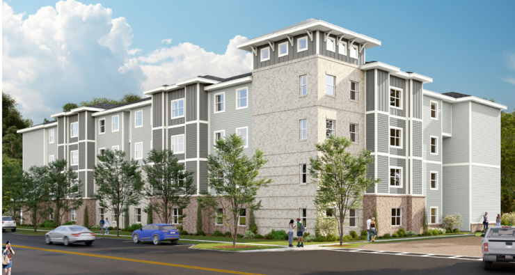 A rendering shows what one of the planned apartment buildings would have looked like. (Source: OPD)