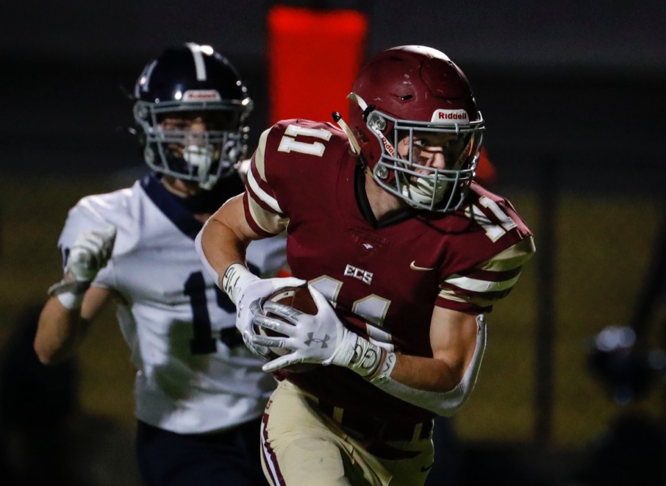 <strong>ECS receiver Jack Stephens grabs a pass against the Franklin Road Academy defense on Friday, Nov. 6, 2020.</strong> (Mark Weber/The Daily Memphian)
