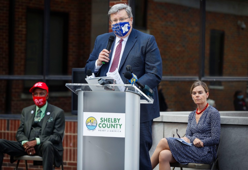 <strong>Mayor Jim Strickland speaks as city and county leaders gather to discuss the Unity Walk against Gun Violence during a press conference on Monday, Nov. 9, 2020.</strong> (Mark Weber/The Daily Memphian)