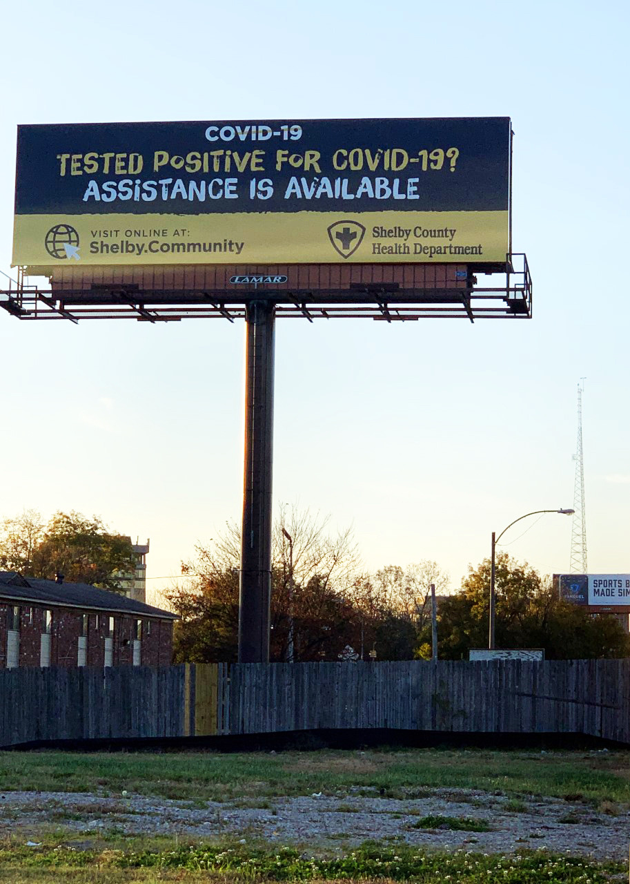 <strong>A billboard advertising coronavirus assistance stands on Poplar Avenue, near Union Avenue Extended on Thursday, Nov. 12</strong>. (Elle Perry/Daily Memphian)