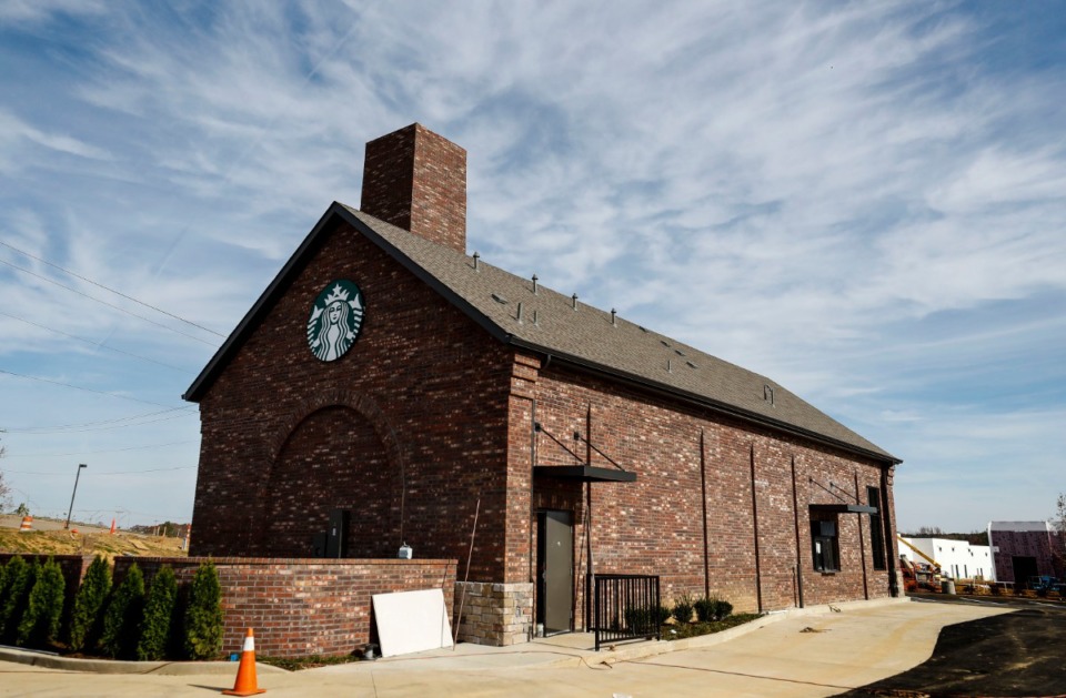 <strong>Starbucks is the first tenant in The Lake District mixed-use development in Lakeland. The coffee shop on Canada Road could open before Christmas.</strong> (Mark Weber/Daily Memphian)