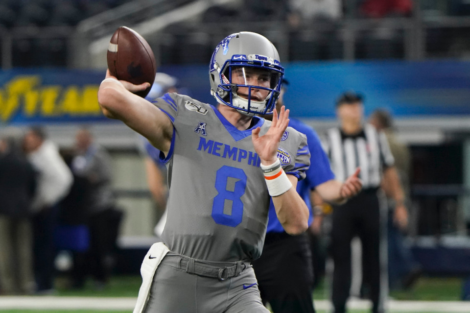 <strong>Memphis quarterback Connor Adair, shown throwing a pass during warmups before the Cotton Bowl, is no longer on the football team.</strong> (AP Photo/Jim Cowsert file)