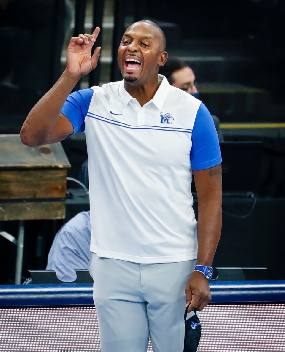 <strong>Memphis head coach Penny Hardaway shouts instructions during the game against Arkansas State on Dec. 2, 2020.</strong> (Mark Weber/The Daily Memphian)