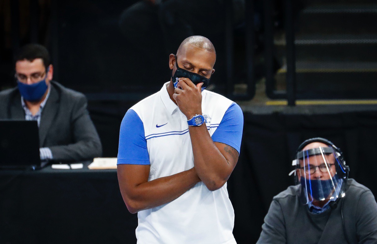 <strong>Memphis coach Penny Hardaway ponders his next move against Arkansas State on Wednesday, Dec. 2, 2020.</strong> (Mark Weber/The Daily Memphian)