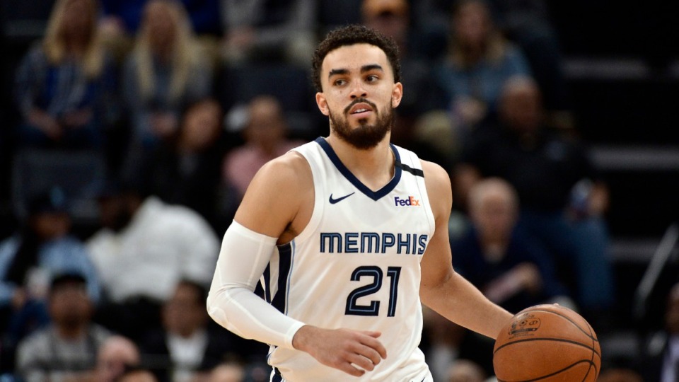 <strong>Memphis Grizzlies guard Tyus Jones got off to a terrible shooting start in his Memphis debut, going 5-for-28 from 3-point range in October/November. He still finished with career highs of 46% shooting from the floor and 38% from the 3-point line.</strong> (Brandon Dill/AP)