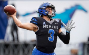 <strong>Memphis quarterback Brady White makes a throw against the Stephen F. Austin defense on Saturday, Nov. 21, 2020. He will leave U of M after having set most meaningful passing records.</strong> (Mark Weber/The Daily Memphian)