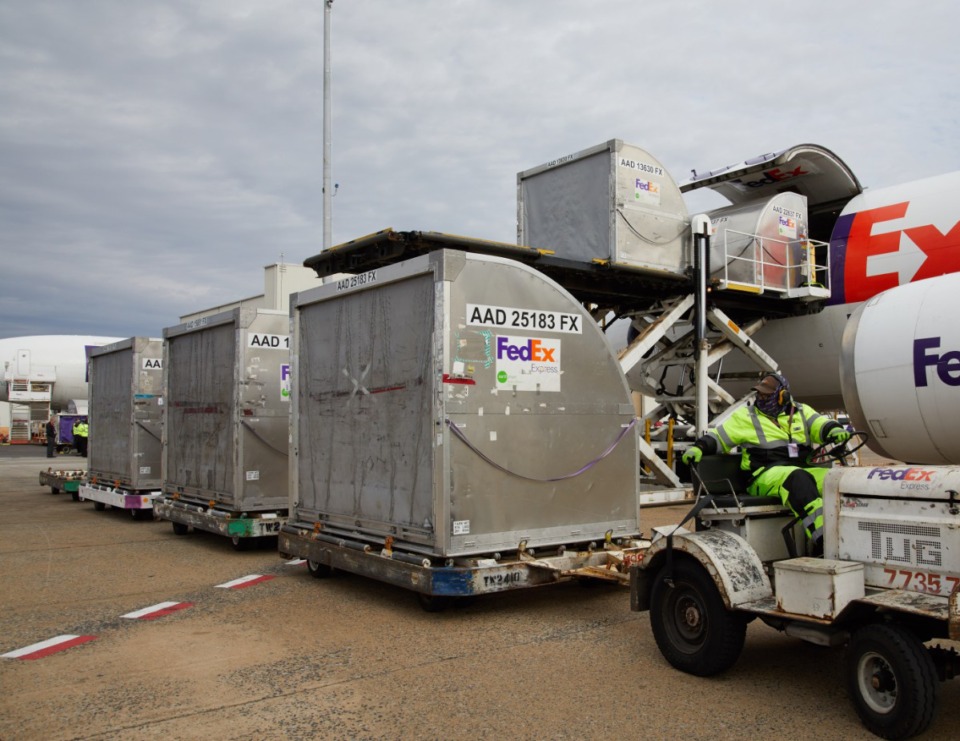 <strong>FedEx Express moves the first shipments of Pfizer&rsquo;s COVID-19 vaccine in the U.S. on Sunday, Dec. 13.</strong> (Courtesy FedEx)