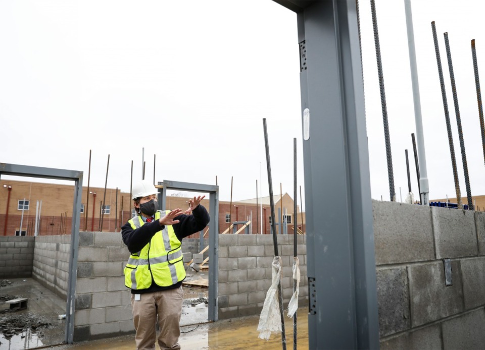<strong>Lakeland schools superintendent Dr. Ted Horrell, looks over construction at the new $40 million Lakeland Preparatory High School on Tuesday, Dec. 15, 2020.</strong> (Mark Weber/The Daily Memphian)
