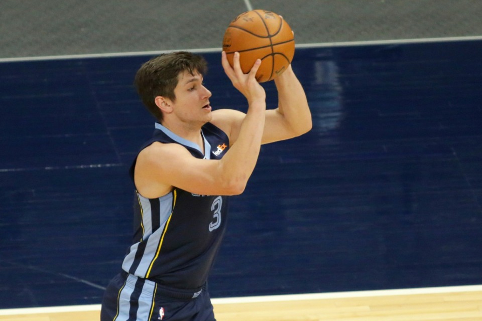 <strong>Grizzlies guard Grayson Allen, seen here on Dec. 12, 2020, is listed as day to day with an ankle sprain.</strong> (Andy Clayton- King/AP file)