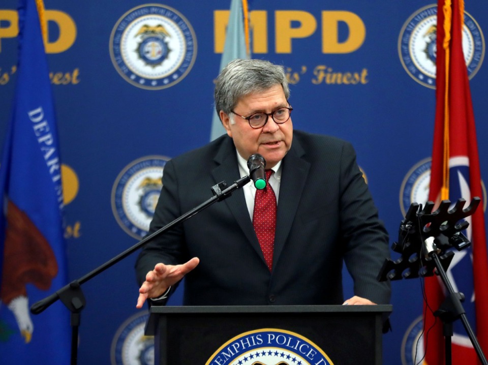 <strong>Former Attorney General William Barr touts Operation LeGend at the Memphis Police Department Ridgeway Station Oct. 21, 2020.</strong> (Patrick Lantrip/Daily Memphian)