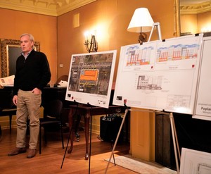 <strong>Developer Vince Smith addresses Midtown residents Thursday night with renderings of his proposed Art Lofts apartment complex at Poplar and Tucker across from Overton Park.</strong> (Tom Bailey/Daily Memphian)&nbsp;