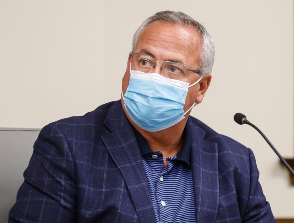 <strong>Lakeland Mayor Mike Cunningham (shown Nov. 12, 2020 at a Board of Commissioners meeting) wants additional collaboration with the Shelby County Health Department.</strong> (Mark Weber/Daily Memphian)