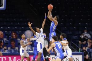 <strong>By halftime Sunday, Landers Nolley II already scored 13 points on 5-of-9 shooting during the University of Memphis Tigers&rsquo; game against the Golden Hurricane at Reynolds Center in Tulsa.</strong> (Bill Powell/University of Tulsa)