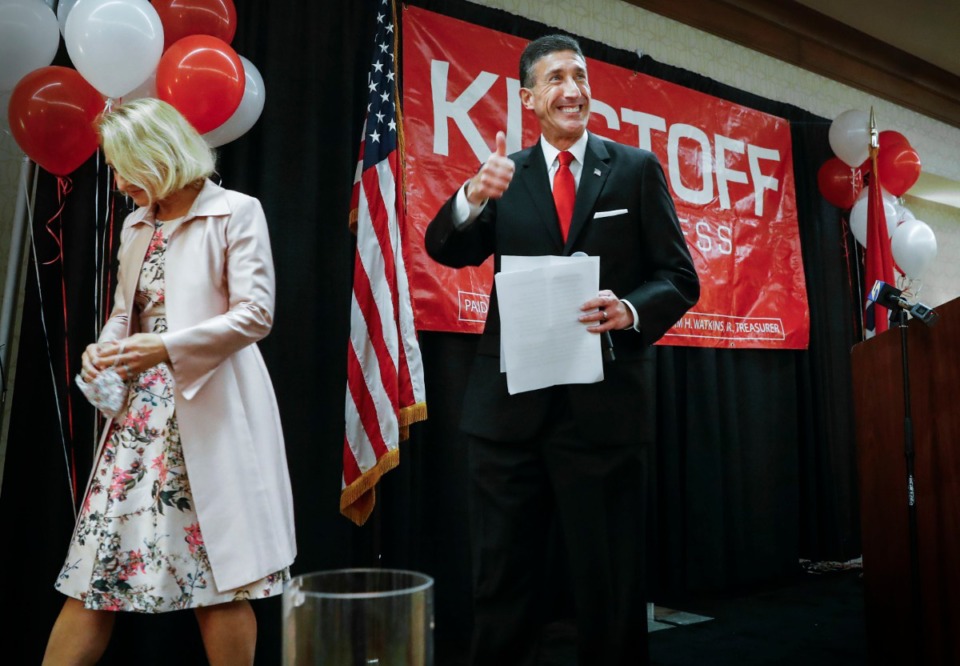 <strong>Congressman David Kustoff gives a thumbs-up to supporters after winning reelection in the 8th Congressional District last November.</strong> (Mark Weber/Daily Memphian file)