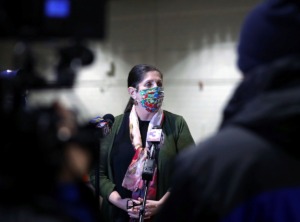 <strong>Shelby County Health Department director Alisa Haushalter faces questions from the media during a press conference at the Pipkin Building addressing complaints about the slow rollout of the COVID-19 vaccine Jan. 27, 2021.</strong> (Patrick Lantrip/Daily Memphian)