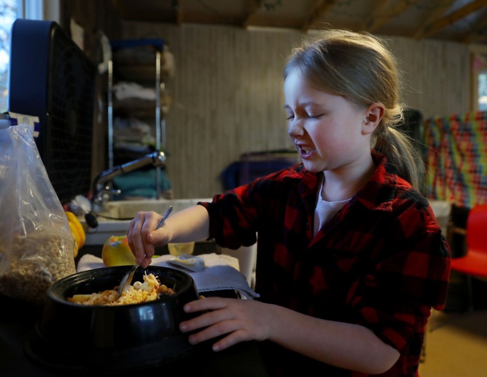 <strong>Eight-year-old Lorelei Harvey helps prepare food for the animals being cared for by her mom, Sami Harvey at Out of the Woods Wildlife Rescue &amp; Rehab in Shelby Forest.</strong> (Patrick Lantrip/Daily Memphian)