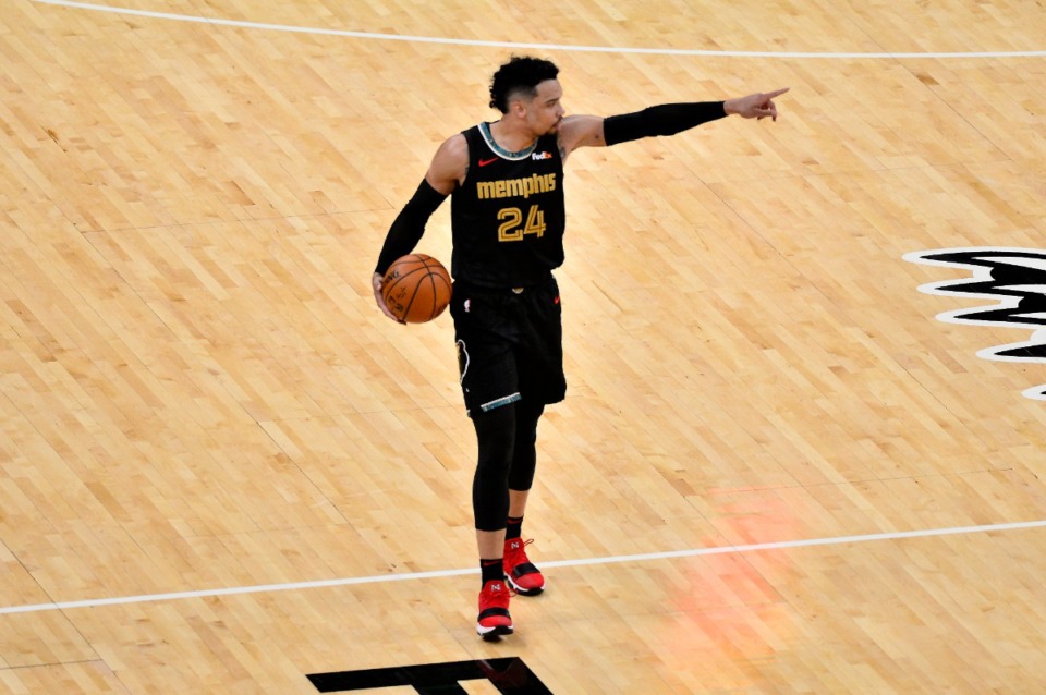 <strong>Memphis Grizzlies guard Dillon Brooks plays in the second half of a game against the Phoenix Suns Monday, Jan. 18, at FedExForum.</strong>&nbsp;<strong>It was the last time Brooks was in the forum for a game, due to a COVID-19 pause.</strong> (Brandon Dill/Associated Press)